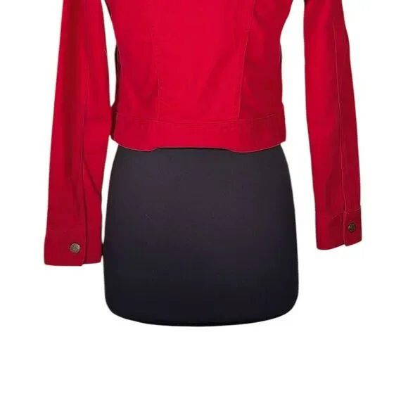 Ralph Lauren Womens Jean Jacket Red Button Front Stretch Denim Preppy Cropped XS - Picture 8 of 9